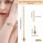 Beebeecraft 1 Box 20Pcs Extension Chain 18K Gold Plated Brass 55.5mm Curb Chain Extenders End Chains with Heart for Necklace Bracelet Jewelry Making - color: Gold-heart