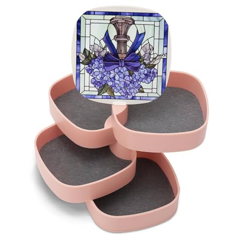 Stained Glass Bundle of Violets with A Bow Jewelry Boxes for Women, Earring Holder Organizer Rotating Jewelry Organizer for Necklaces Bracelets Ring