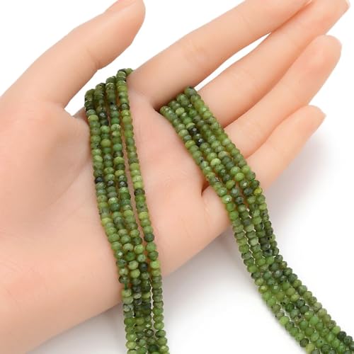 Adabele 30 Inch Natural Green Canadian Nephrite Jade Healing Gemstone 4mm x 3mm Tiny Small Faceted Round Rondelle Loose Beads Stone Spacer (270-290pcs) GK-B4 - color: Canadian Nephrite Jade, size: 4mm x 3mm - 30 inch/2 strands