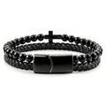 Mens Bracelet Fathers Gifts Day Black Braided Leather Stainless Steel Cross Jewelry Charming Bracelet Embedded with Black Agate Beads,Perfect for Wedding, Parties, and Everyday,Bible Verse Christian Religious Gift(7.5/8.5/9 Inch) - color: E+black+8.5