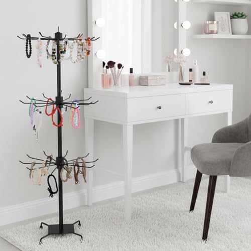 2 Pcs Jewelry Rack, Rotating Jewelry Stands with Hooks, Adjustable Display Holder Organizer, Metal Display Stand for Earrings, Necklace & Bracelet, Vendor Booth Accessories (Black)