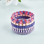 Ornaland 7Pcs Handmade Polymer Clay Heishi Surfer Stretch Bracelets Set Colorful Glass Beads Bracelets Boho Stackable Preppy Bracelets Wrist Jewelry for Women - color: purple pink