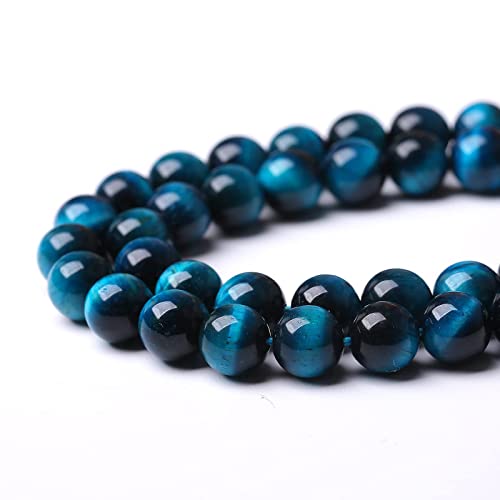 Blue Tiger Eye Gemstone Loose Beads Natural Round Loose Stone Beads for Jewelry Making DIY Bracelet Necklace Earrings 6mm 61-63pcs 1 Strand 15" (Blue Tiger Eye, 6mm) - color: Blue Tiger eye, size: 6mm