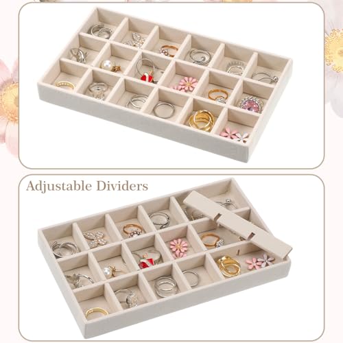 Skrfren Jewelry Drawer Organizer Inserts Earring Tray 18 Grids Stackable Display Case for Rings Studs Jewelry Organizers and Storage(8.3x4.7x0.9inch)