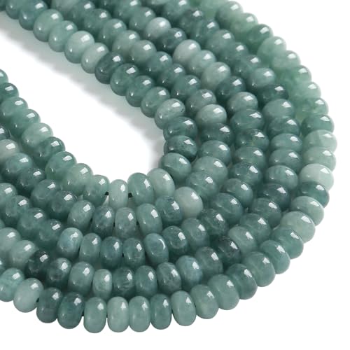76pcs 5x8mm Natural Stone Dark Burmese Jade Rondelle Spacer Loose Beads Abacus Disk Stone Round Loose Gemstone Beads for Jewelry Making DIY Bracelet Necklace - color: Dark Burmese jade Stone