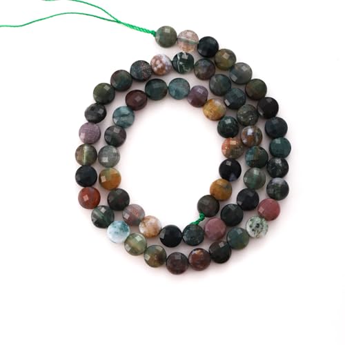 6mm Faceted Natural Indian Agate Stone Beads Coin Disc Gemstone Spacer Beads for Jewelry Making DIY Bracelet Necklace - color: Indian Agate