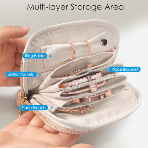 SITHON Small Travel Jewelry Case with Ring Holder, Mini Velvet Jewelry Pouch Bags, Compact Storage Organizer for Bracelet Necklaces Earrings Travel Essentials, Mother’s Day Gifts (Apricot Pink) - color: Apricot Pink