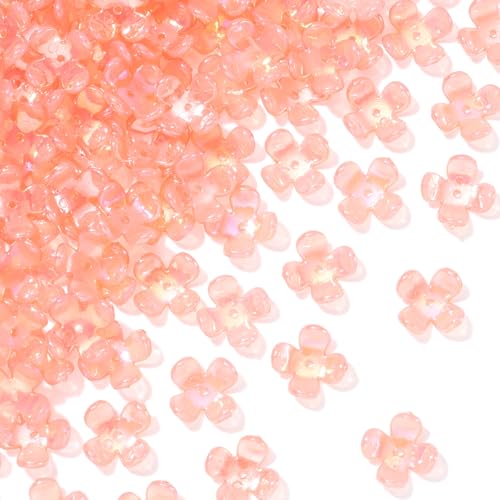 100pcs Cherry Blossom Beads, 5-Petal Acrylic Flower Beads, Mini Spacer Hair Accessories Halloween Christmas for Bracelets Earring Jewelry Making- Red - color: Red