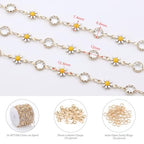 KYUNHOO 16.4FT/5M Gold Plated Chains for Jewelry Making Daisy Flowers Link Clear Bead Jewelry Chain Roll with Lobster Clasps Jump Rings for Crafting Findings - color: White Daisy Crystal