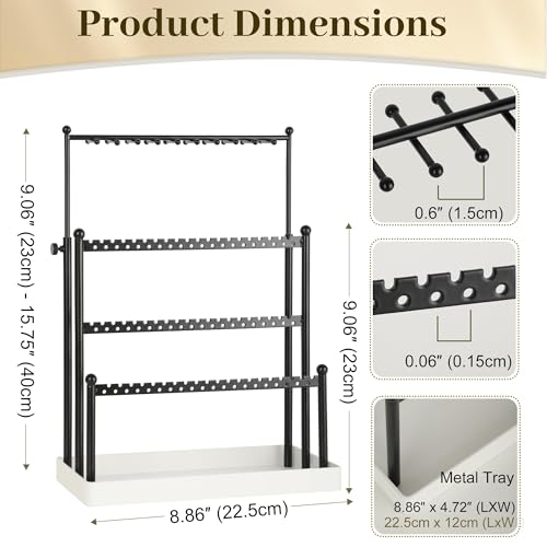 Tirzah 3-Tier Adjustable Earring Necklace Holder Organizer Stand, Black Jewelry Display Tree with 105 Slots, 10 Double-Sided Hooks, White Tray for Women, Girls - color: White & Black, for Necklace Earring