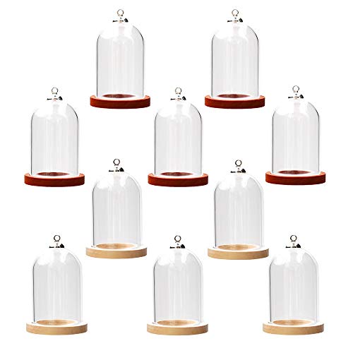 10-Piece Glass Dome Pendant Set - Wooden Base, Mixed Color Glass Cabochons (38x25mm) - size: 38x25mm Mixed Color