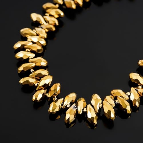 200pcs Czech 12mm Faceted Teardrop Briolette Crystal Glass Loose Beads Pendant Drop Spacer Bulk Gold Aurum for DIY Jewelry Making CCT2-33 - color: Gold Aurum, size: 12x6mm - 200pcs