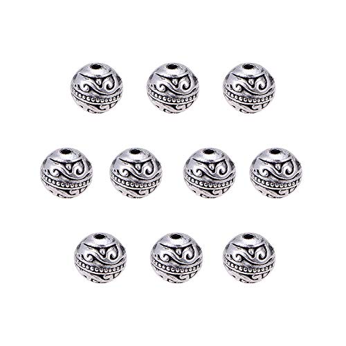 PH PandaHall 8mm Round Spacers Beads, 60pcs Tibetan Alloy Metal Charms Beads Antique Silver Metal Loose Spacer Beads for Bracelet Necklace Jewelry Making, Hole: 1.5mm - color: Round Antique Silver - 60pcs, size: 8mm