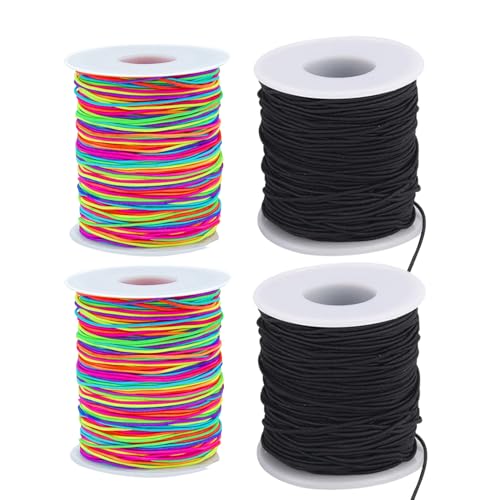 Elastic Jewelry Thread, 1mm Braided Thread, Used for Making Bracelets, Necklaces, DIY Crafts, Each roll 50 Meters, 4 Rolls 200 Meters (2 Black+2 Color) - color: 2 Black+2 Colorful