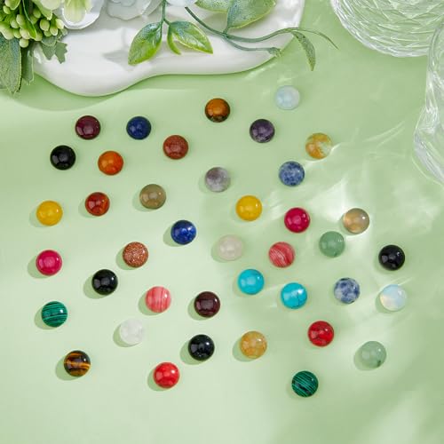 SUPERFINDINGS 40pcs 20 Style Natural Cabochon Gemstone 12mm Half Round Dome Flatback Quartz Stone for Necklace Jewelry Making DIY Craft Handmade - size: 12mm