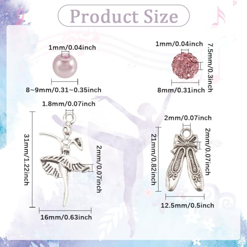 SUNNYCLUE 1 Box 236pcs DIY 6 Sets Ball Bracelet Making Kit Dance Charms Bulk Dancer Shoes Dress Theme Polymer Clay Rhinestone Disco Ballet Imitation Pearl Beads for Jewelry Making Starters Supplies - style: Dance 2