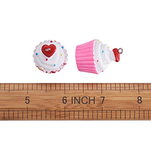 Cheriswelry Cup Cake Resin Pendants Lovely Food Sweet Dessert Dangle Charms Links Hanging Ornament with Metal Loop Fruit Pendants for Key Chains Bracelet Necklace Jewelry Making - color: Mixed Color Cup Cake