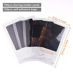 MIAHART 150 Set Earring Display Card with 150 Pcs Self-Seal Bags, Earring Holder Card for Selling DIY Ear Studs, Earrings and Jewelry Display (Black) - color: black