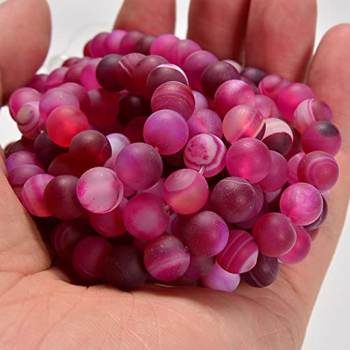 8mm Fushia Stripe Agate Matte Round Natural Gematone Loose Beads for Jewelry Making DIY 1 Strand 15" - color: Matte Fushia Stripe Agate, size: 8mm