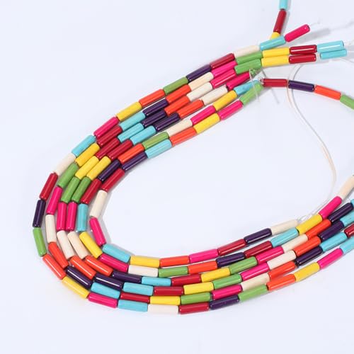 1 Box 192PCS 4x13MM Natural Tube Stone Beads Strands with Hole Synthetic Turquoise Column Cylinder Gemstone Loose Spacer Bead Bulk for Jewellery Making Bracelets Necklace DIY Crafts Supply - color: Mixed Color
