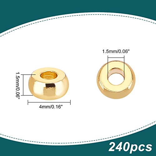 PH PandaHall 240pcs 18K Gold Disc Sapcer Beads, 4mm Flat Round Beads Heishi Rondelle Bead Solid Brass Bead Metal Spacers for Summer Stackable Necklace Bracelet Jewelry Making - size: 4mm