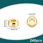 PH PandaHall 240pcs 18K Gold Disc Sapcer Beads, 4mm Flat Round Beads Heishi Rondelle Bead Solid Brass Bead Metal Spacers for Summer Stackable Necklace Bracelet Jewelry Making - size: 4mm