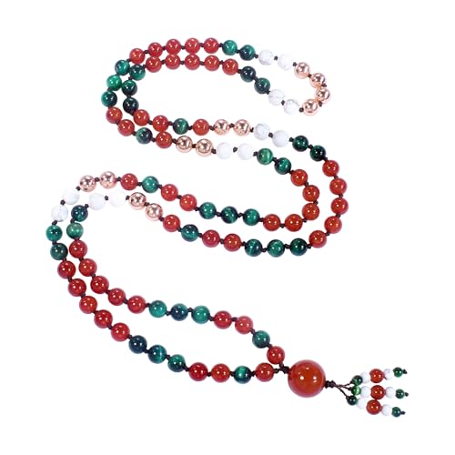 108 Mala Beads Genuine Semi-Precious Gemstone Hand Knotted 8MM Prayer Beads Long Multicolor Necklace 40 Inches - style: christmas