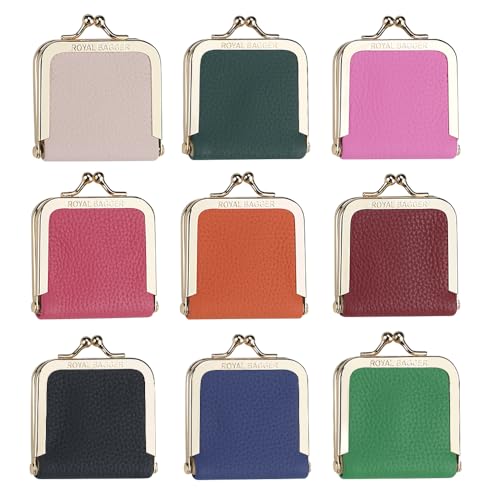 Royal Bagger Genuine Cow Leather Ultra-Slim Mini Jewelry Box, Ring & Necklace Storage, Slim Coin Purse with Kiss Lock for Women 3120 (Wine Red) - color: Wine Red