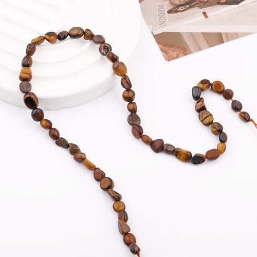 Natural Stone Beads 6-8mm Tiger Eye Oval Irregular Freeform Tumbled Loose Gemstone Beads for Jewelry Making 15 Inch Strand 50-55 Pcs - color: Tiger's Eye-1 strand15”-approx. 55 beads