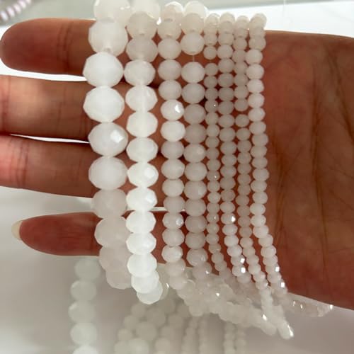 780Pcs Briolette Crystal Glass Beads for Jewelry Making, 3-10mm Faceted White Crystal Beads for Bracelets, Rondelle Glass Beads Bulk for Crafts Wine Charms Wind Chimes Suncatchers - color: White