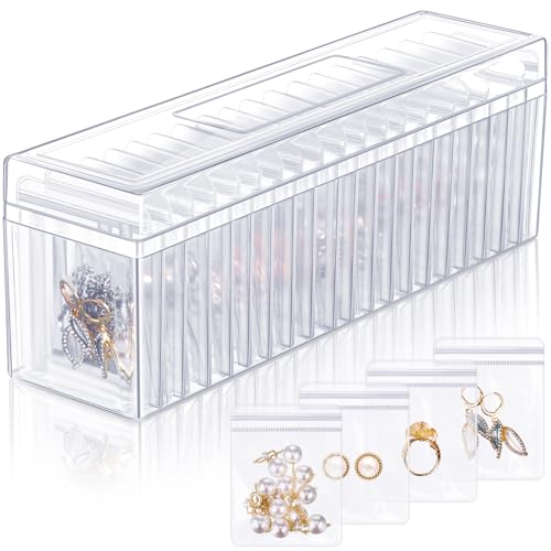 Kenning 21 Pcs Acrylic Jewelry Case Organizer, Clear Jewelry Organizers Holder with Portable Anti Tarnish Storage Bags for Rings, Earrings, Necklaces, Ideal Gifts for Women (Clear) - color: Clear