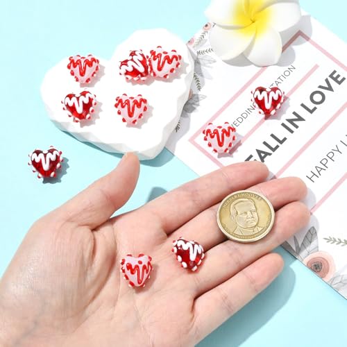 Stiesy Handmade Lampwork Beat Heart Beads, 10Pcs Love Heart Shaped Enamel Glass Beads Bulk for Jewelry Making, DIY Valentine Gift Friendship Bracelet and Necklace Charm - color: Heart-2 Colors-10pcs
