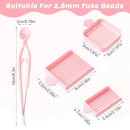 Fuse Bead Tools Kit 4 PCS - 2.6mm Bead Aligner Tray & Single Needle Tweezer Set, Perler Beads Accessories for Sorting, Picking & DIY Craft, Bead Organizer Tools for Beginners