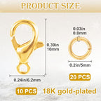 30pcs Lobster Claw Clasps & Jump Rings, 18K Gold Plated Metal Lobster Clasps, Jump Rings Jewelry Finding Kit for Necklace Bracelet Jewelry Making - color: 18K Gold-30pcs