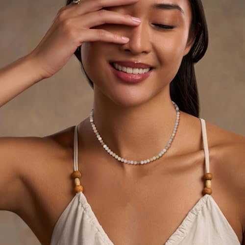 Crystal Choker Necklaces for Women,4mm Handmade Natural Stone Choker Beaded Necklace Healing Crystal Necklace Gemstone Bead Necklaces for Women - color: Amazonite