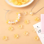 100pcs Cherry Blossom Beads, 5-Petal Yellow Gradient Acrylic Flower Beads, Mini Spacer Hair Accessories Halloween Christmas for Bracelets Earring Jewelry Making - color: Yellow