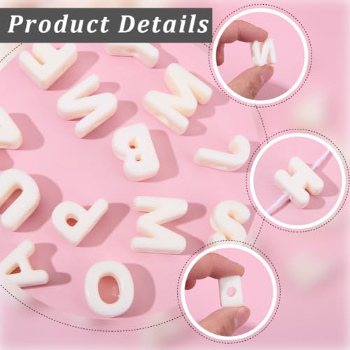 52Pcs A to Z Large Letter Beads White Alphabet Shaped Beads with Large Hole Acrylic Opaque 26 Capital Letters Chunky Initial Alphabet Loose Spacer for Jewelry Making Keychains Phone Chains - style: Style 5