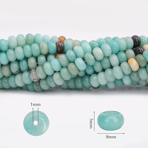 2 Strands (150PCs) Natural Amazonite Rondelle Beads, 5 * 8mm Gemstone Loose Spacer Abacus Disk Beads for DIY Bracelet Necklace Earrings Jewelry Making, Craft Supplies Beading Kit - color: Amazonite, size: 5*8MM