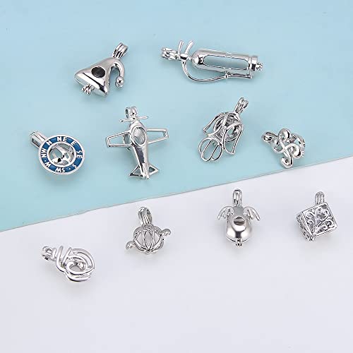 10PCS Random Various Cage Pendants for Pearl Jewelry Making Silver Plated, Design Cage Pendants for Women