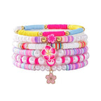 POYAMUSE Hawaiian Colorful Plumeria Flower Beads Strand Bracelet Set for Women Beach Vacation Summer Luau Party - color: Sakura