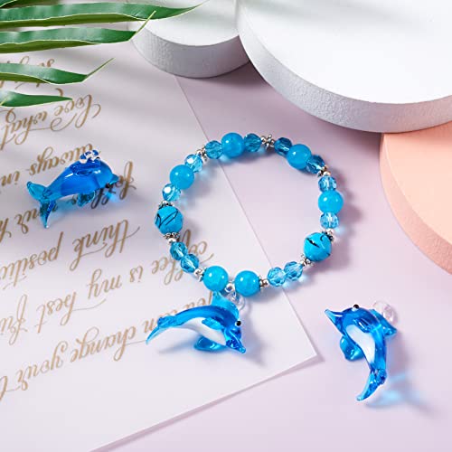 FASHEWELRY 5Pcs Handmade Ocean Dolphin Lampwork Glass Pendants Dodger Blue Marine Life Dolphin Loose Beads Charms for DIY Jewelry Project Making - color: Dolphin-Dodger Blue