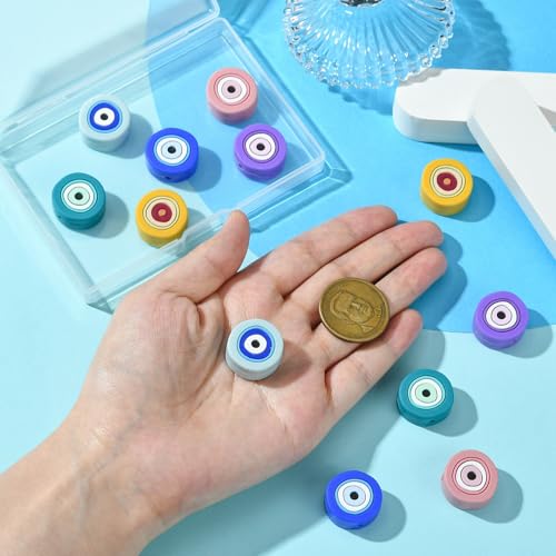 LiQunSweet 12 Pcs 6 Colors Flat Round Silicone Beads Silicone Beads Evil Eye Beads for Bracelet Beaded Necklace Pens Jewelry Making DIY Craft - color: Evil Eye Silicone Beads_12 Pcs