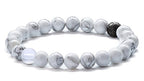 Hamoery Men Women 8mm Tiger Eye Stone Beads Bracelet Elastic Natural Stone Yoga Bracelet Bangle - color: Simulated Howlite-21003