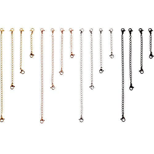 16 Pieces Necklace Extenders Black Jewelry Chain Extension Set for DIY Bracelet Making Stainless Steel 4 Colors 4 Sizes
