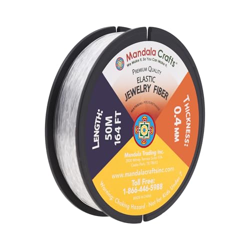 Mandala Crafts Very Strong 0.4mm Elastic String for Jewelry Making - 164 FT Heavy Duty Round Stretchy Clear String Jewelry Fiber Elastic Cord Spool for Decorative Threading Applications - size: 0.4mm 50M 164 Feet