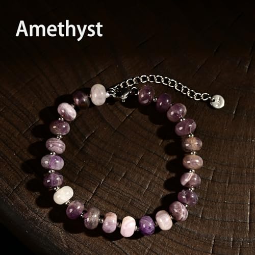 Natural Healing Gemstone Bracelet Handmade Yoga Stretch Elastic Bracelet Stress Relief Crystal Jewelry for Men and Women - color: Amethyst (Love Guardian), size: 5x8