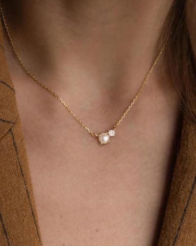 Pearl Necklace for Women- 14K Gold-plated/White Gold-plated Dainty Pearl Necklace for Women - color: Gold CZ pearl 372