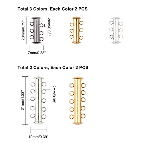 PH PandaHall 10 Sets Slide Clasp Lock, Multi Strand Slide Magnetic Tube Clasps Bracelet Necklace Connectors Layering Clasp for Layered Necklace Bracelet Making (3 Strands & 5 Strands)