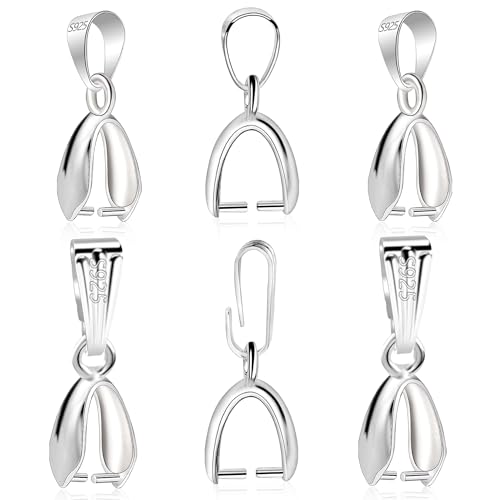 925 Sterling Silver Pinch Bail Clasp, 6 Pcs Hypoallergenic White Gold Plated Slider Necklace Pendant Pinch Clip with Open Loop Snap Bail Necklace Pendant Clasp Connectors for Jewelry Making - color: 6Pcs