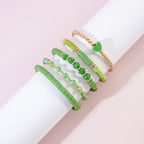 RISHEGAE Heishi Beaded Stretch Bracelets for Women Stackable Polymer Clay Beads Bracelets Friendship Boho Summer Beach Bracelet Jewelry Set - color: D-Green Set